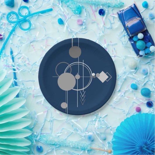 Assiettes En Carton Tattoos Line Art | Marine Abstraite bleu gris fonc (Fête)