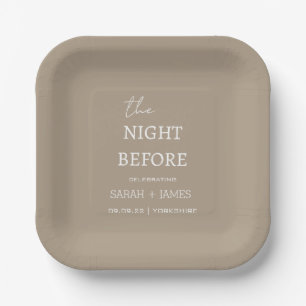 Assiettes En Carton Taupe & Blanc Minimaliste La Nuit Avant Le Mariage
