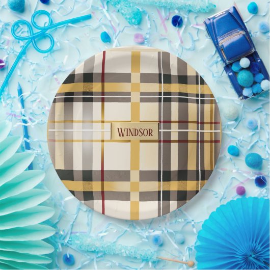 Assiettes En Carton Taupe chic et tendance et Gold Plaid (Fête)