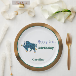 Assiettes En Carton Taureau Zodiaque 1er Anniversaire Or & Vert Artist