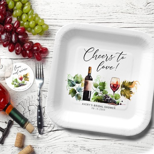 Assiettes En Carton Tchin Tchin à l'amour Vigne Aquarelle