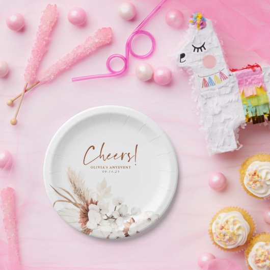 Assiettes En Carton Tchin Tchin Fleurs Blanches Terracotta Toute Fête (Fête)