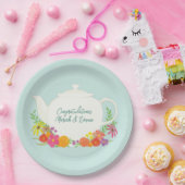 Assiettes En Carton Tea Party Baby shower Teapot Spring Floral (Fête)
