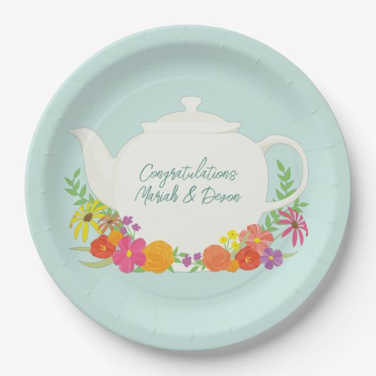 Assiettes En Carton Tea Party Baby shower Teapot Spring Floral (Devant)