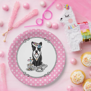 Assiettes En Carton Tea Party Boston Terrier Dog (noir) mignonne