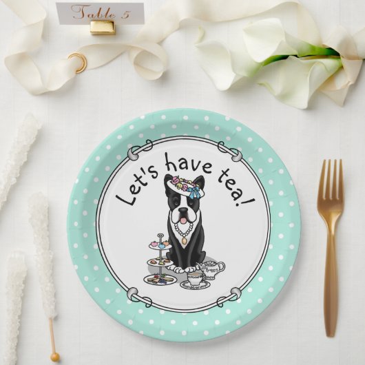 Assiettes En Carton Tea Party Boston Terrier Dog (noir) mignonne (Mariage)