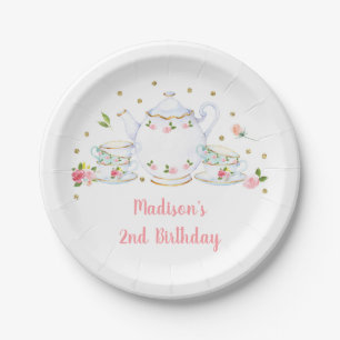Assiettes En Carton Tea Party Gold Floral rose Anniversaire