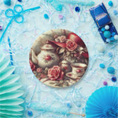 Assiettes En Carton Tea Party vintage Rose rouge (Fête)