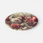 Assiettes En Carton Tea Party vintage Rose rouge (Angle)