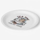 Assiettes En Carton Tea Time Meow Time - Cute Cat and Tea Design (Angle)
