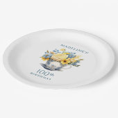 Assiettes En Carton Teacup Fleurs Bleues Jaunes 100e anniversaire (Angle)