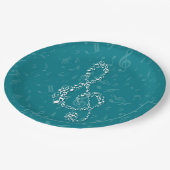 Assiettes En Carton Teal and White Treble Clef Music Notes (Angle)