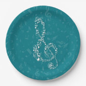Assiettes En Carton Teal and White Treble Clef Music Notes (Devant)