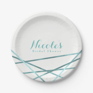 Assiettes En Carton Teal Aqua Moderne Lignes Géométriques Élégant Pers