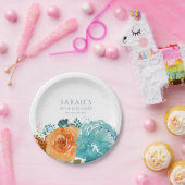 Assiettes En Carton Teal Orange Terracotta Bohème Floral Automne  (Fête)