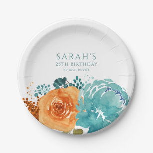 Assiettes En Carton Teal Orange Terracotta Bohème Floral d'automne