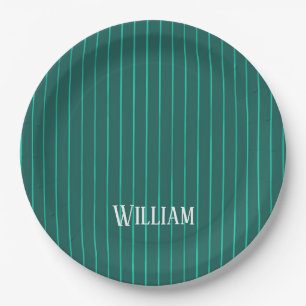 Assiettes En Carton Teal pinstripes