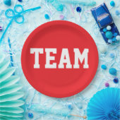 Assiettes En Carton TEAM Fun Sports Athletic White Text On Bright Red (Fête)