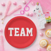 Assiettes En Carton TEAM Fun Sports Athletic White Text On Bright Red (Fête)