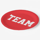Assiettes En Carton TEAM Fun Sports Athletic White Text On Bright Red (Angle)