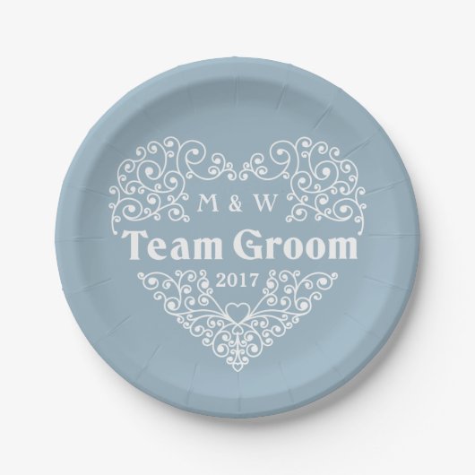 Assiettes En Carton Team Groom monogrammes personnalisés et plaques pa (Devant)