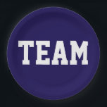 Assiettes En Carton TEAM Sporty Athletic White Text On Deep Navy Blue<br><div class="desc">This sporty design features athletic bold TEAM white text against deep navy blue background.   The colors and text in this design can be personalized.</div>