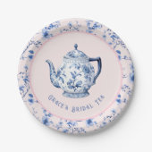 Assiettes En Carton Teapot Chinoiserie rose et bleu | Thé nuptial (Devant)