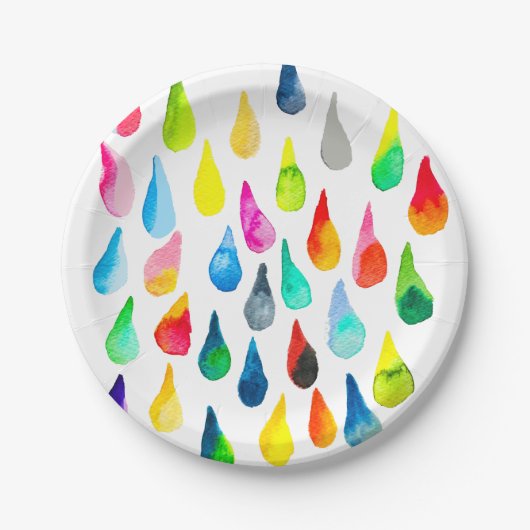 Assiettes En Carton Teardrops watercolor colorful whimsical (Devant)