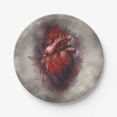 Assiettes En Carton Técherie | Coeur avec goutte rouge et or saignant (Devant)