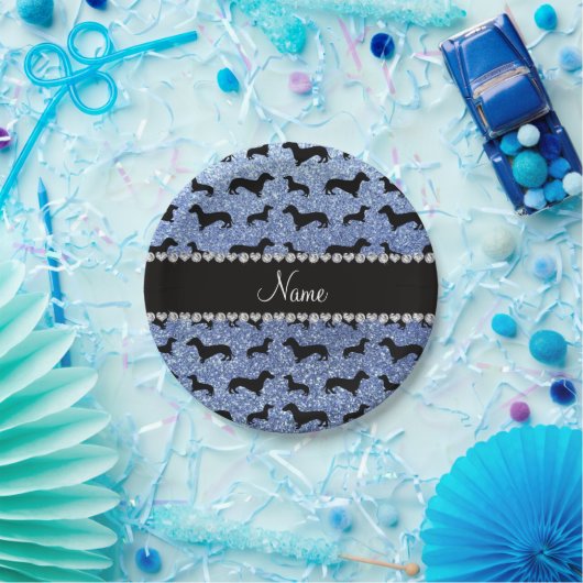 Assiettes En Carton Teckels bleu-clair nommés personnalisés de parties (Fête)