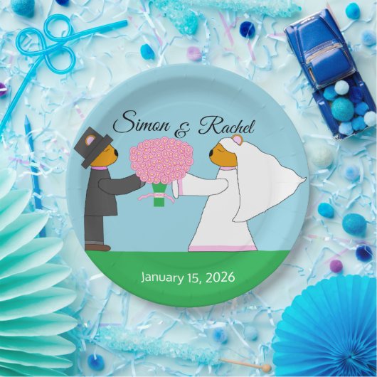 Assiettes En Carton Tedding Bears Se Marier Réception Ronde (Fête)