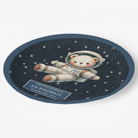 Assiettes En Carton Teddy Astronaut Garçon Anniversaire Plaque papier (Angle)