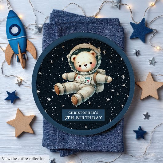 Assiettes En Carton Teddy Astronaut Garçon Anniversaire Plaque papier