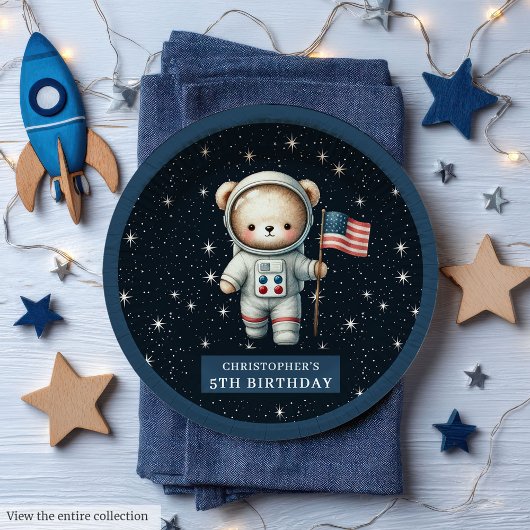 Assiettes En Carton Teddy Astronaut Personnalisé Boy Party Plaque