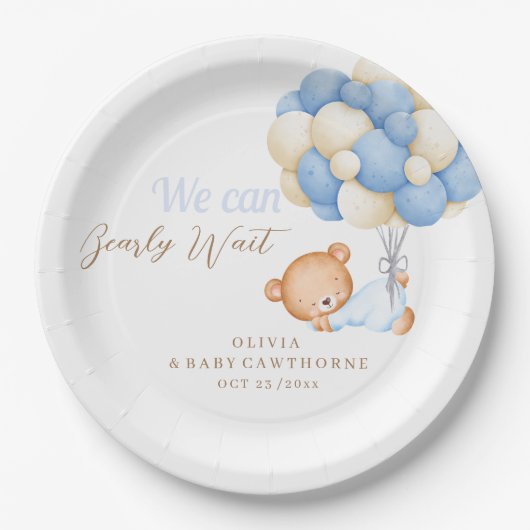 Assiettes En Carton Teddy Baby Boy Douche (Devant)