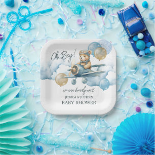 Assiettes En Carton Teddy Bear Air Plane Plaque en papier bleu