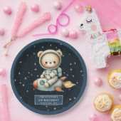 Assiettes En Carton Teddy Bear Astronaut Baby Boy Birthday Custom (Fête)