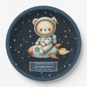 Assiettes En Carton Teddy Bear Astronaut Baby Boy Birthday Custom (Devant)