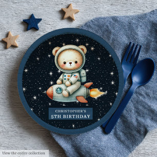 Assiettes En Carton Teddy Bear Astronaut Baby Boy Birthday Custom