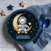 Assiettes En Carton Teddy Bear Astronaut Baby Boy First Birthday Plate