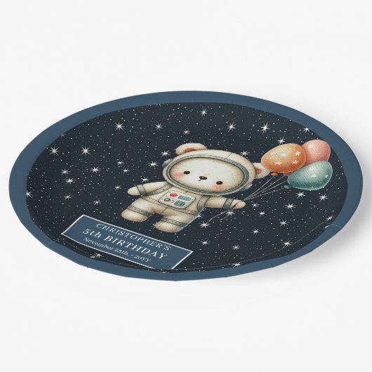 Assiettes En Carton Teddy Bear Astronaut Douche Plaques en papier Baby (Angle)