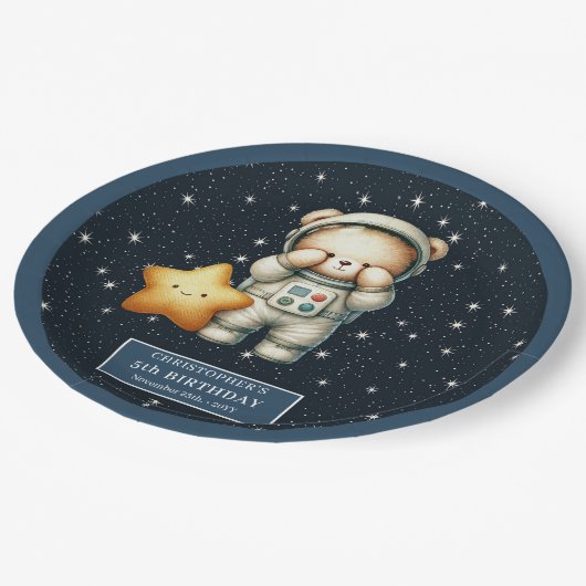 Assiettes En Carton Teddy Bear Astronaut fête d'anniversaire personnal (Angle)