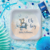 Assiettes En Carton Teddy Bear Aviator Oh Boy Baby shower (Fête)