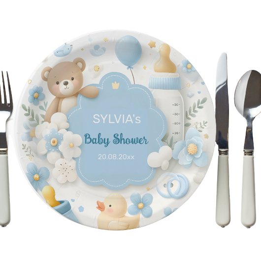 Assiettes En Carton Teddy Bear Baby Boy Douche