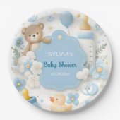 Assiettes En Carton Teddy Bear Baby Boy Douche (Devant)