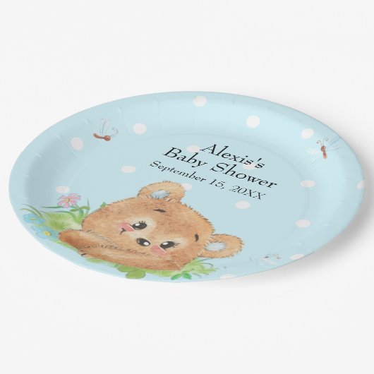Assiettes En Carton Teddy Bear Baby Boy Thème (Angle)