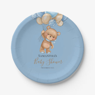 Assiettes En Carton Teddy Bear Balloon Plaques en papier bleu