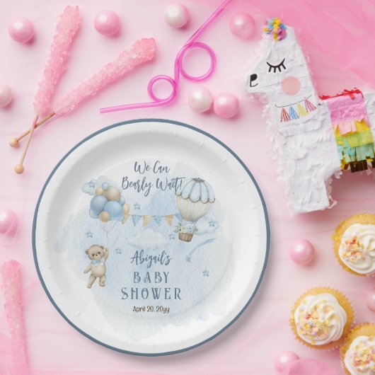 Assiettes En Carton Teddy Bear Balloons Garçon Bearly Wait Baby shower (Fête)