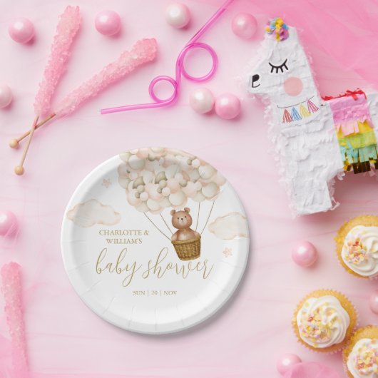 Assiettes En Carton Teddy Bear Bearly Wait Gold Baby shower (Fête)