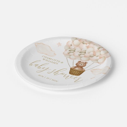 Assiettes En Carton Teddy Bear Bearly Wait Gold Baby shower (Angle)